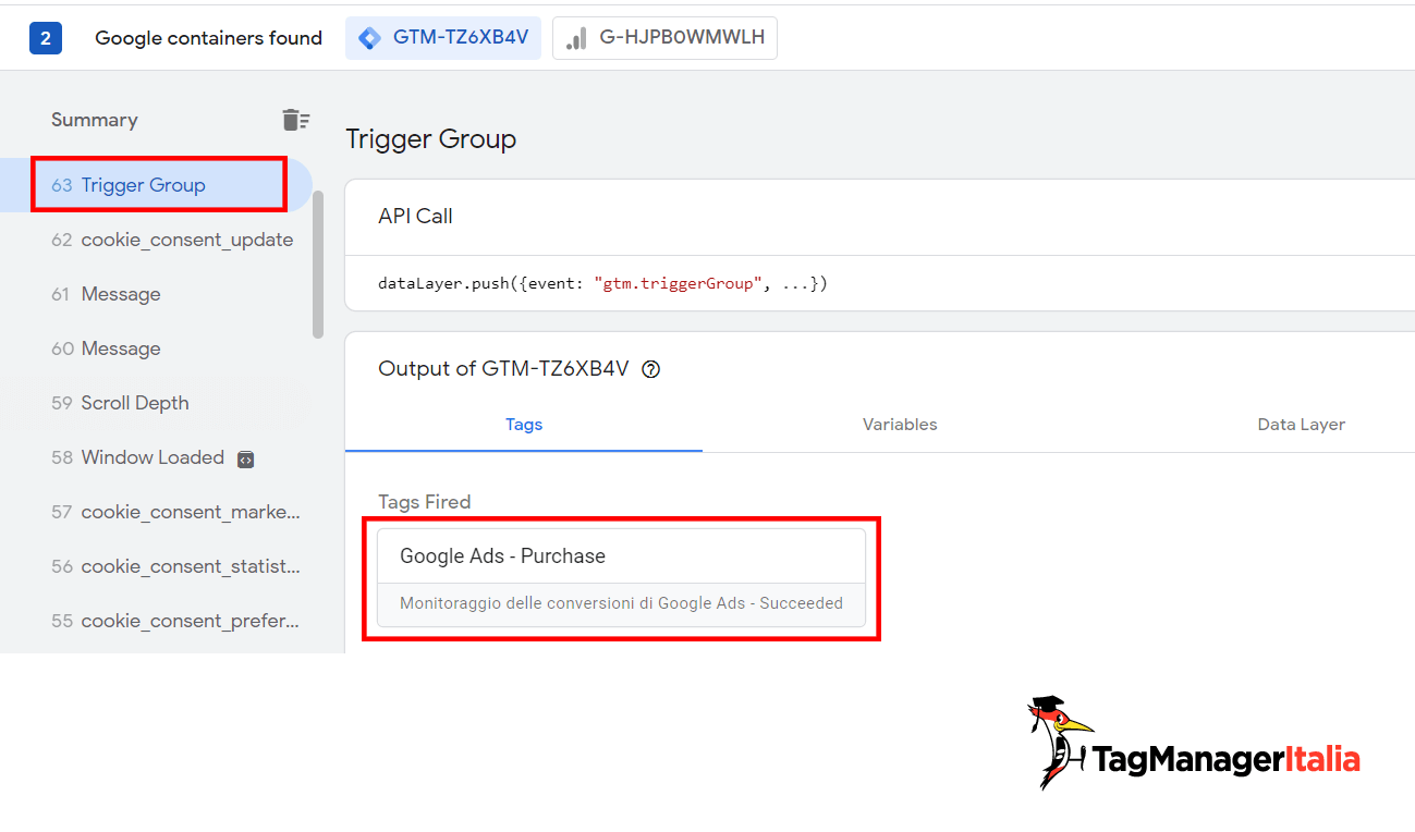 Tag Google Ads conversione acquisto fired GTM