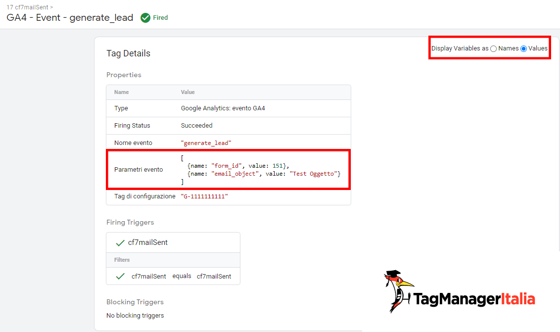dettaglio evento ga4 invio form contact form 7 gtm