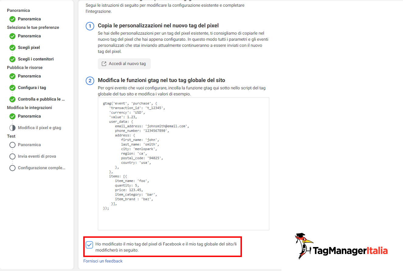 modifica i tag del pixel di facebook in GTM conversion API facebook