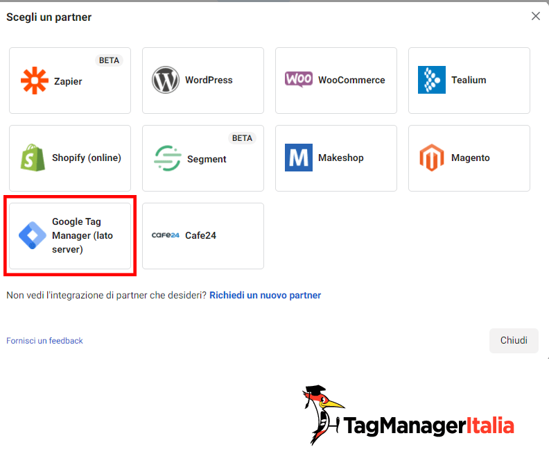 scegli integrazione GTM server side per configurare conversion API facebook