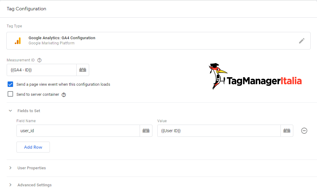 Aggiungi il campo User ID al Tag di configurazione d GA4 in Google Tag Manager