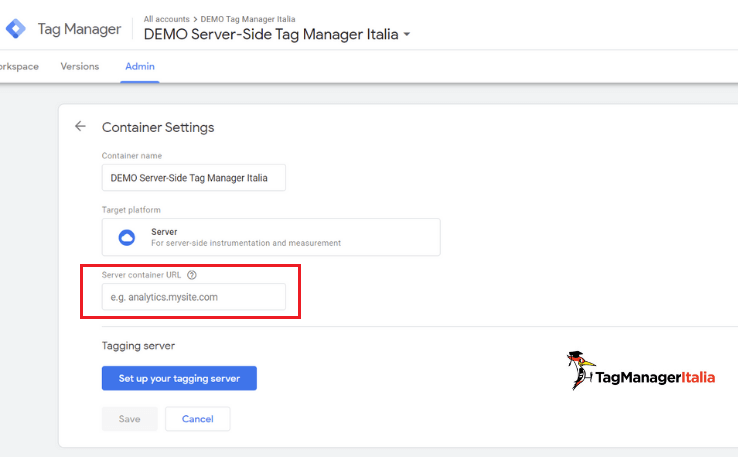 inserire server container URL GTM server-side