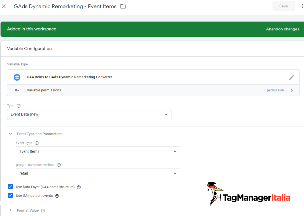 Variabile Event Items Remarketing Dinamico Google Ads