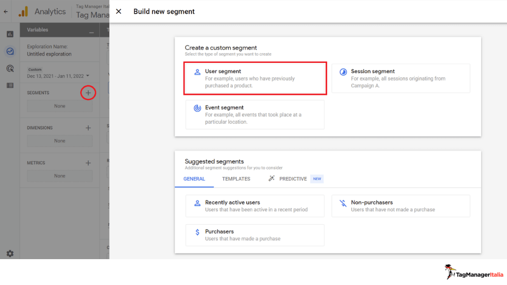 impostazione nuovo segmento pubblico personalizzato google analytics 4